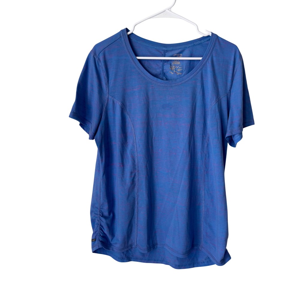 Danskin Now Womens 1X Blue Space Dye Short Sleeve Active T-Shirt Scoop Neck